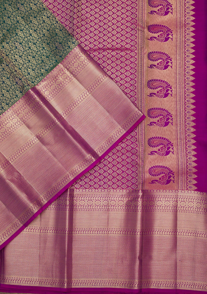 Rama Green Zariwork Pure Silk Saree-Koskii