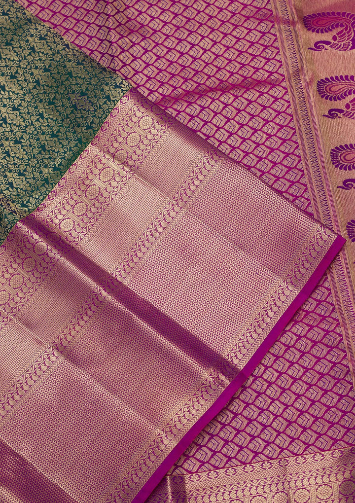 Rama Green Zariwork Pure Silk Saree-Koskii