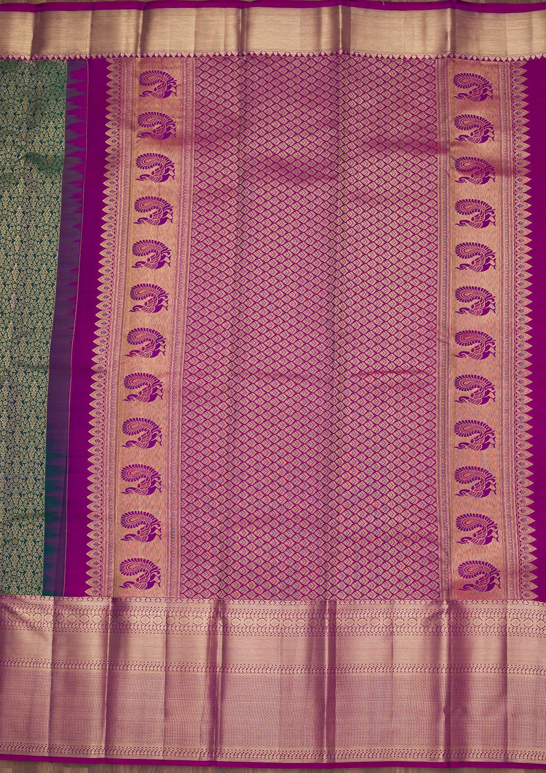 Rama Green Zariwork Pure Silk Saree-Koskii