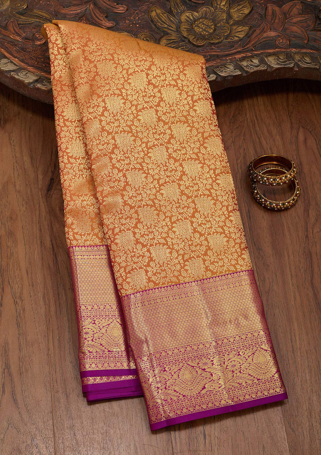 Mustard Zariwork Pure Silk Saree-Koskii