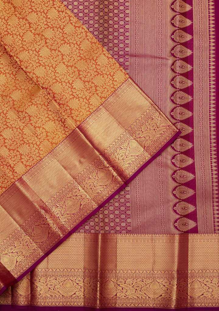 Mustard Zariwork Pure Silk Saree-Koskii