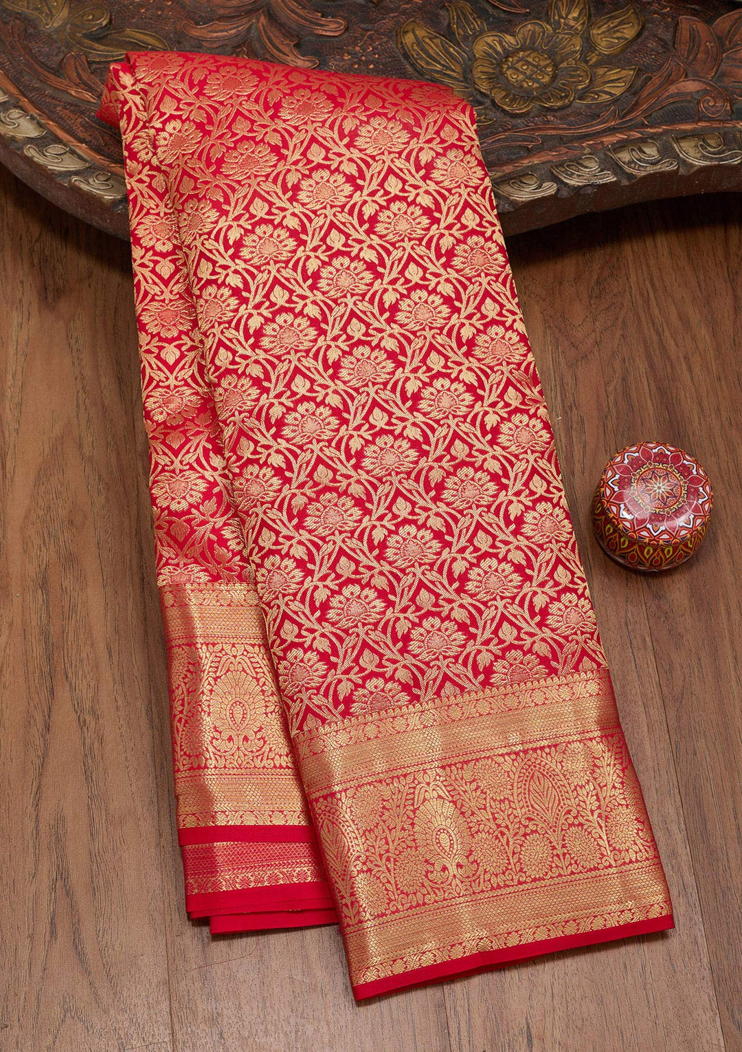 Red Zariwork Pure Silk Saree-Koskii