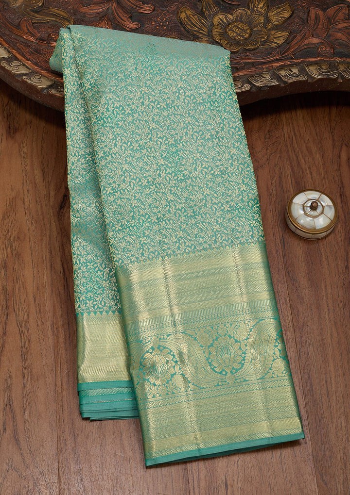 Rama Green Zariwork Pure Silk Saree-Koskii