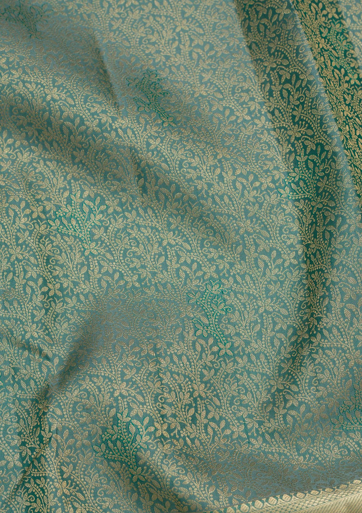 Rama Green Zariwork Pure Silk Saree-Koskii