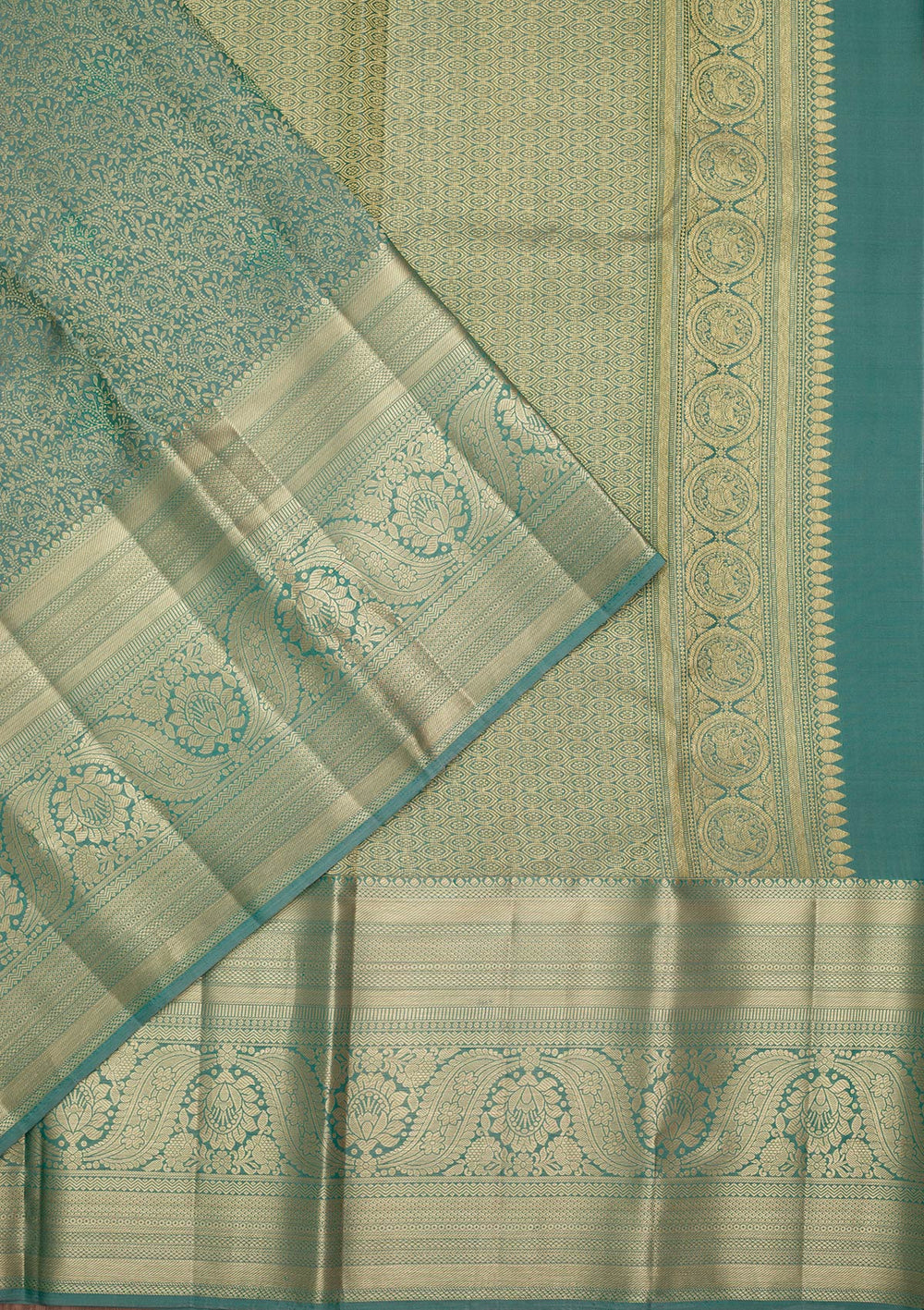 Rama Green Zariwork Pure Silk Saree-Koskii