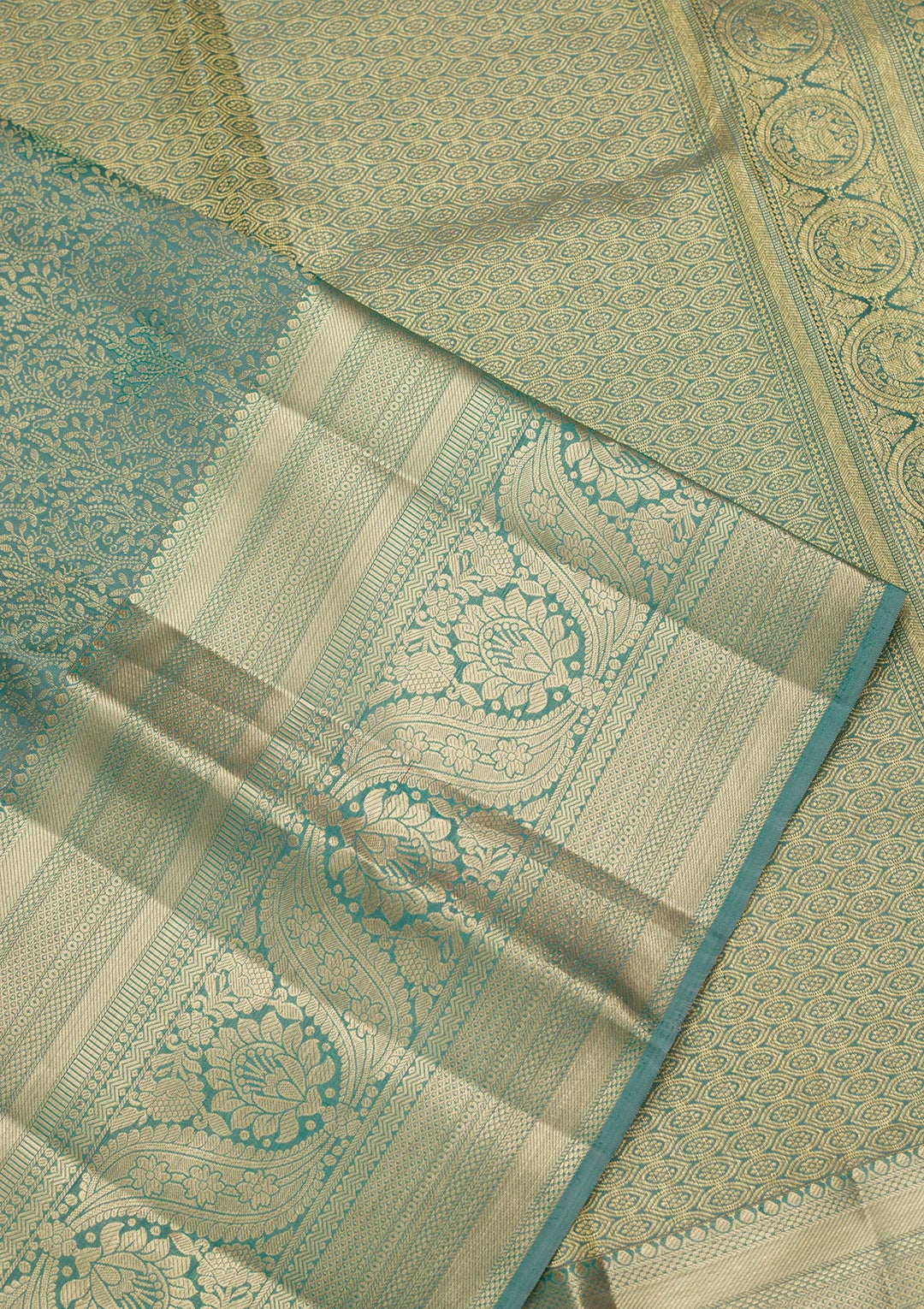 Rama Green Zariwork Pure Silk Saree-Koskii