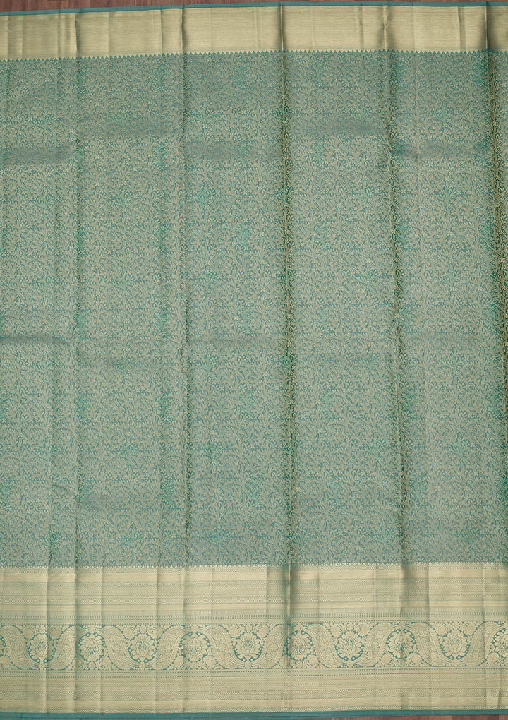 Rama Green Zariwork Pure Silk Saree-Koskii