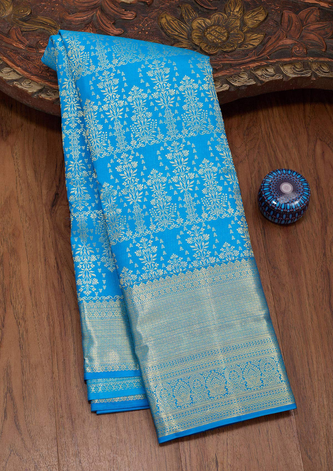 Royal Blue Zariwork Pure Silk Saree-Koskii