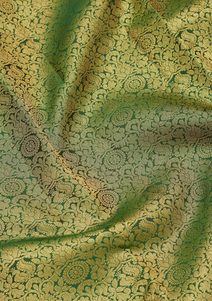 Bottle Green Zariwork Pure Silk Saree-Koskii