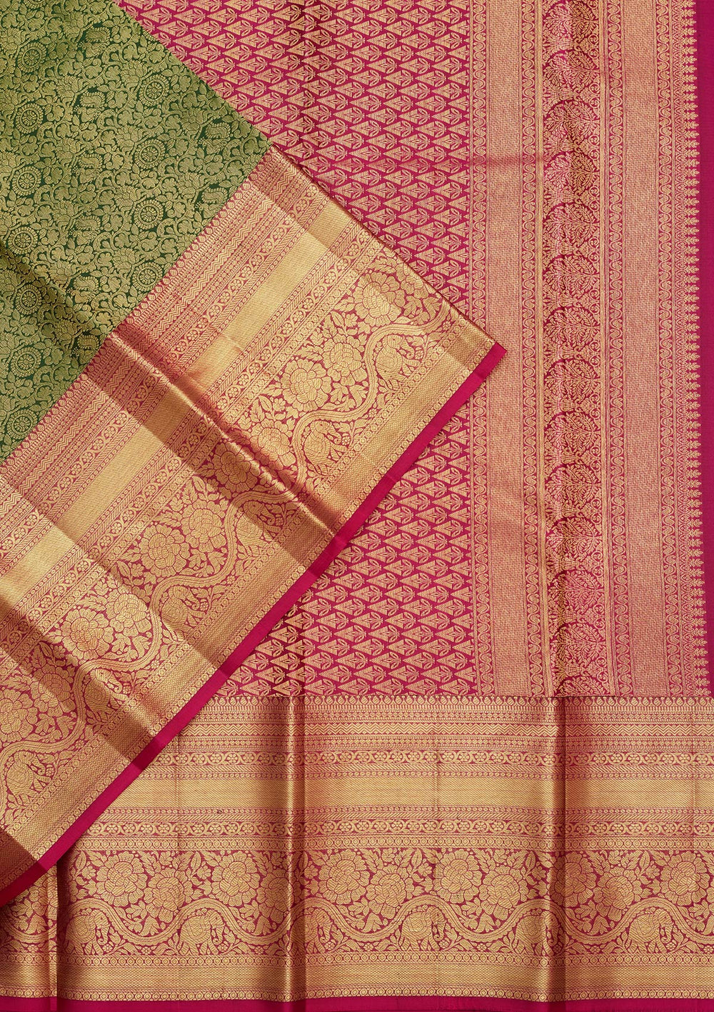 Bottle Green Zariwork Pure Silk Saree-Koskii