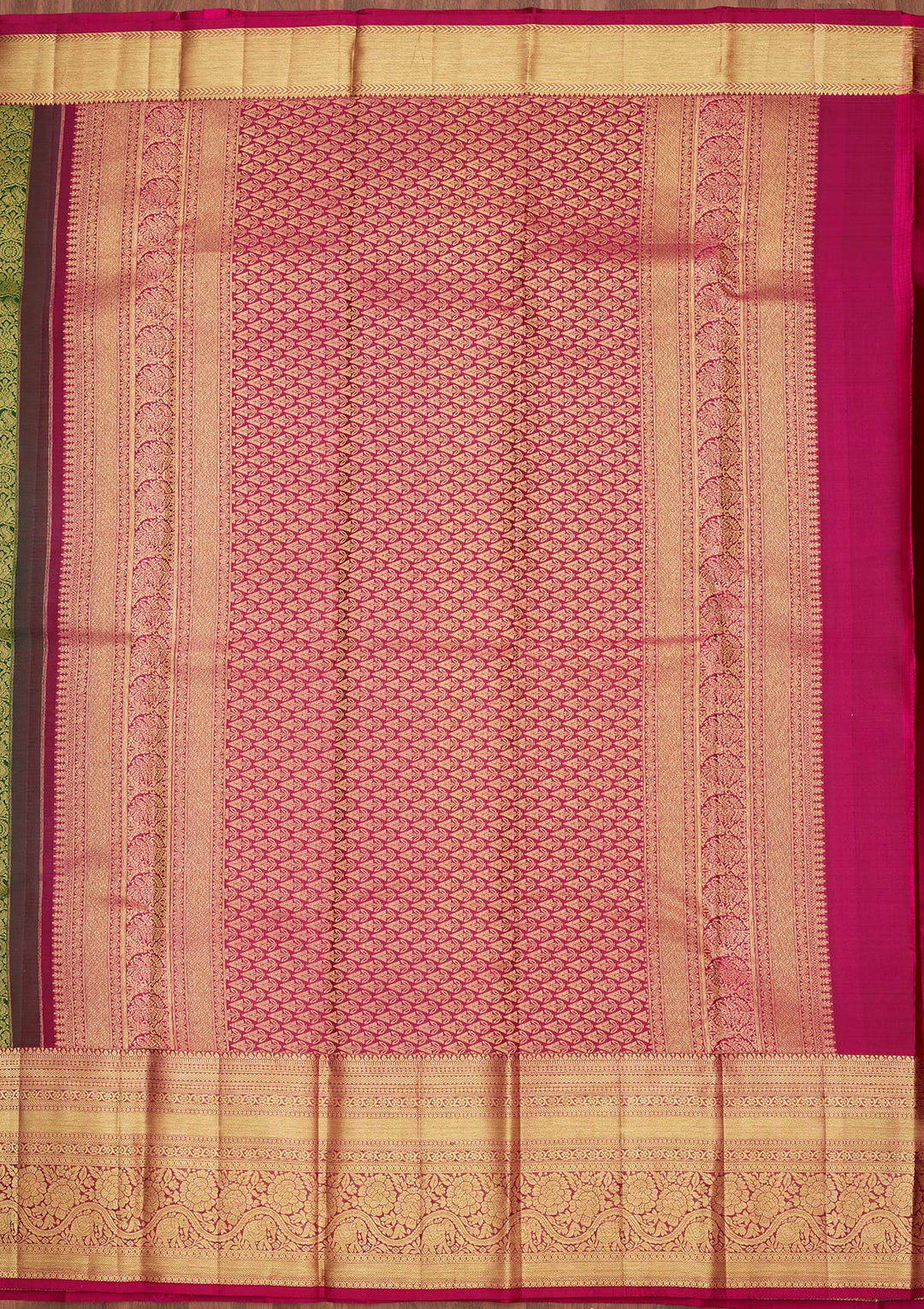 Bottle Green Zariwork Pure Silk Saree-Koskii