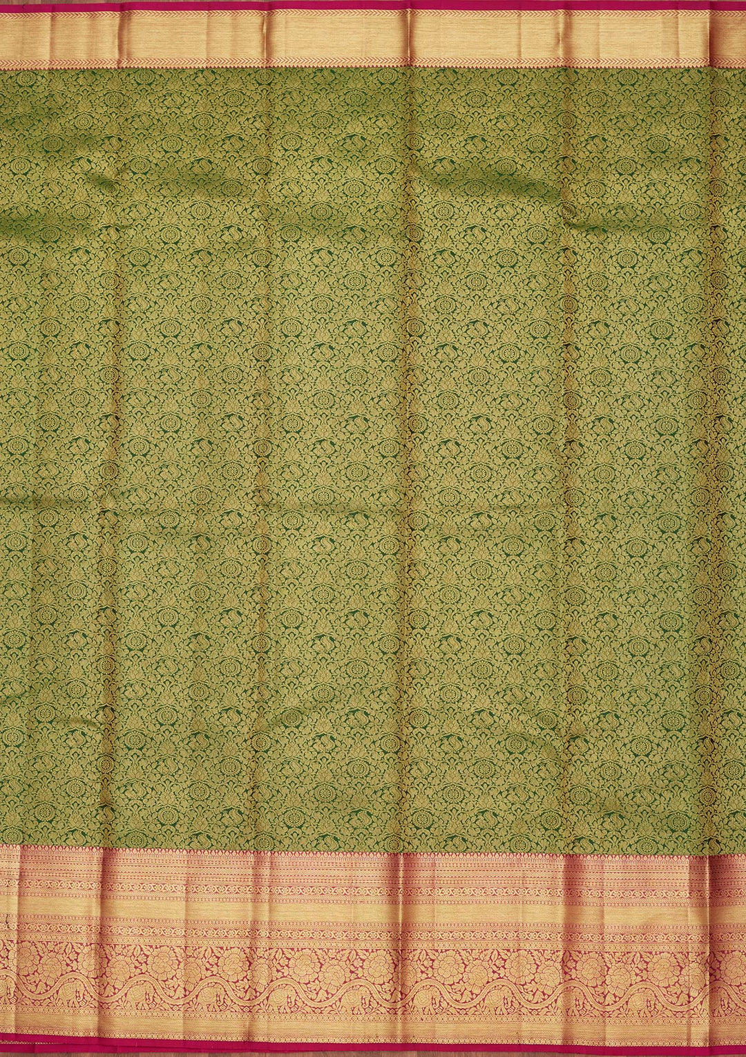 Bottle Green Zariwork Pure Silk Saree-Koskii