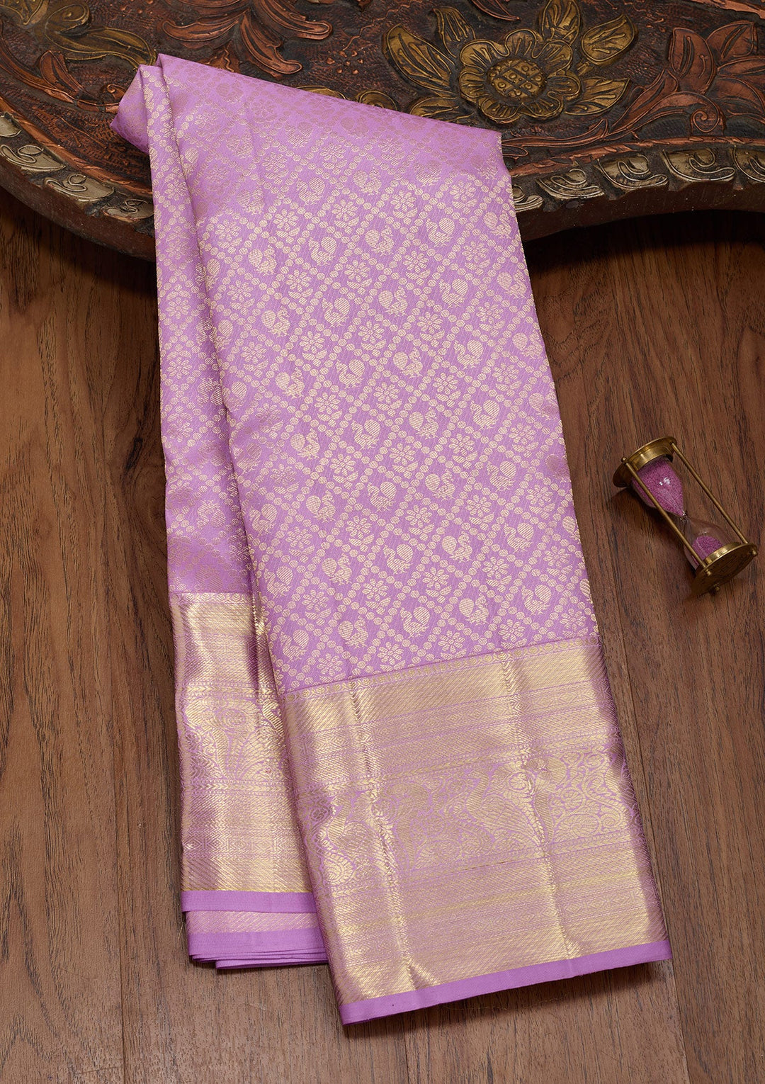 Lavender Zariwork Pure Silk Saree-Koskii
