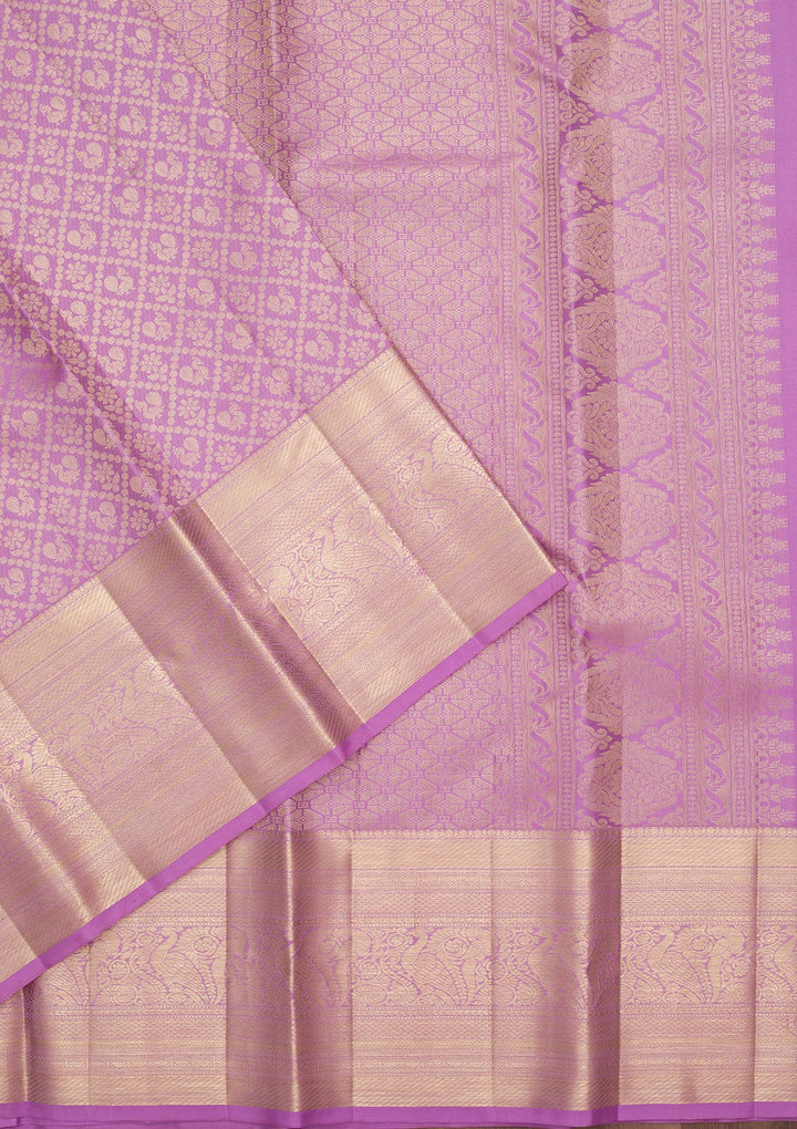 Lavender Zariwork Pure Silk Saree-Koskii