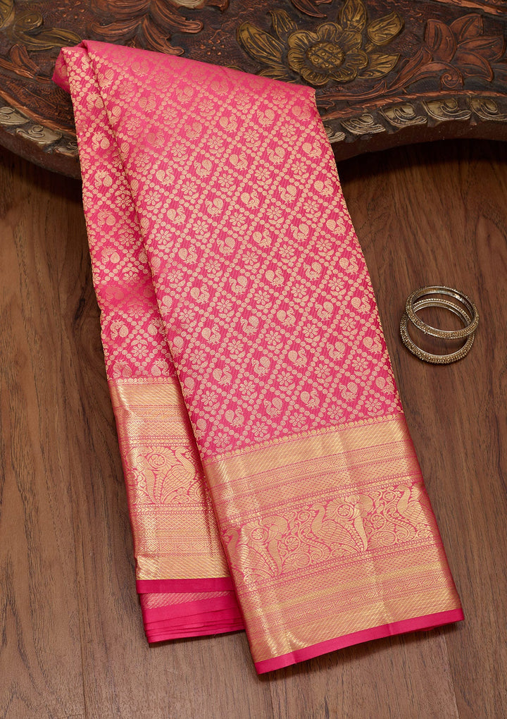 Rani Pink Zariwork Pure Silk Saree-Koskii