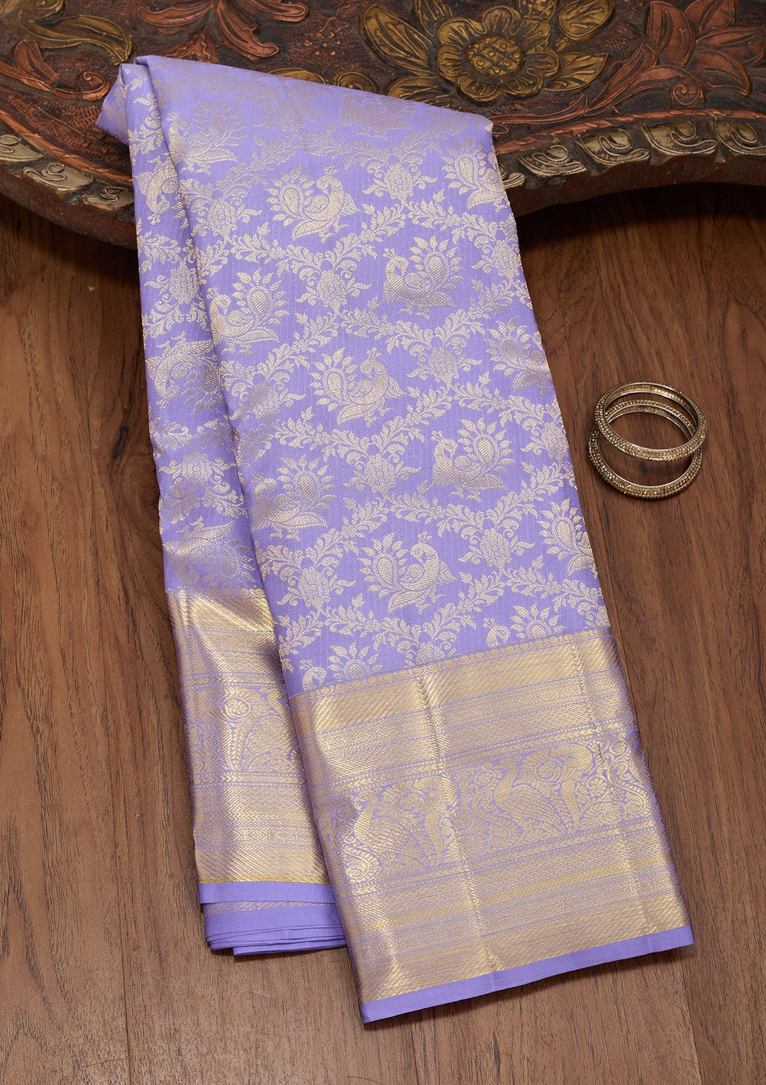 Lavender Zariwork Pure Silk Saree-Koskii