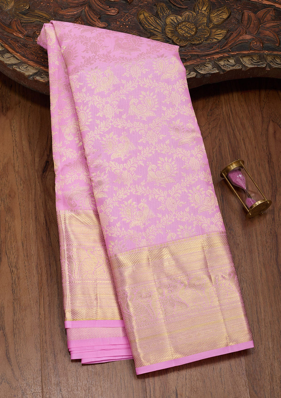 Pink Zariwork Pure Silk Saree-Koskii