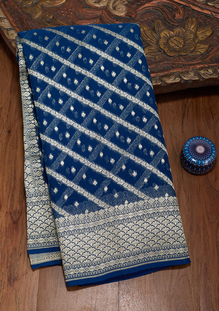 Blue Zariwork Georgette Silk_Saree