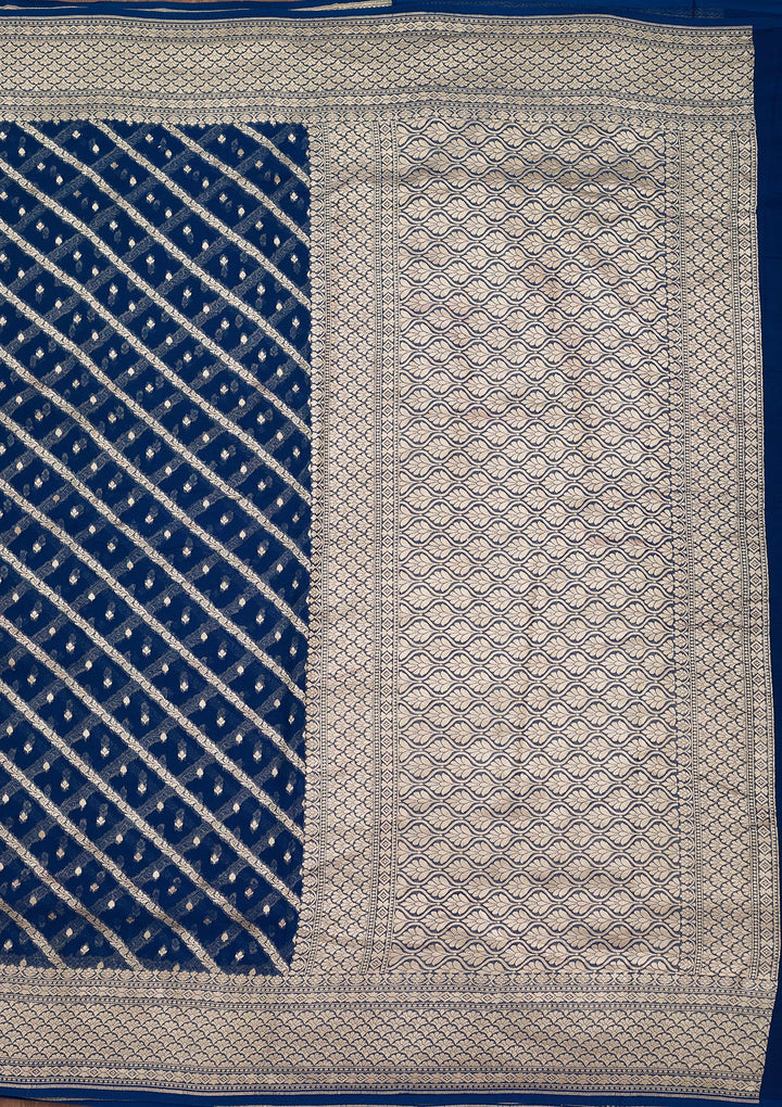 Blue Zariwork Georgette Silk_Saree