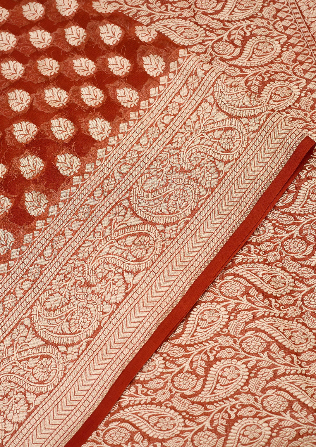 Rust Zariwork Georgette Silk_Saree