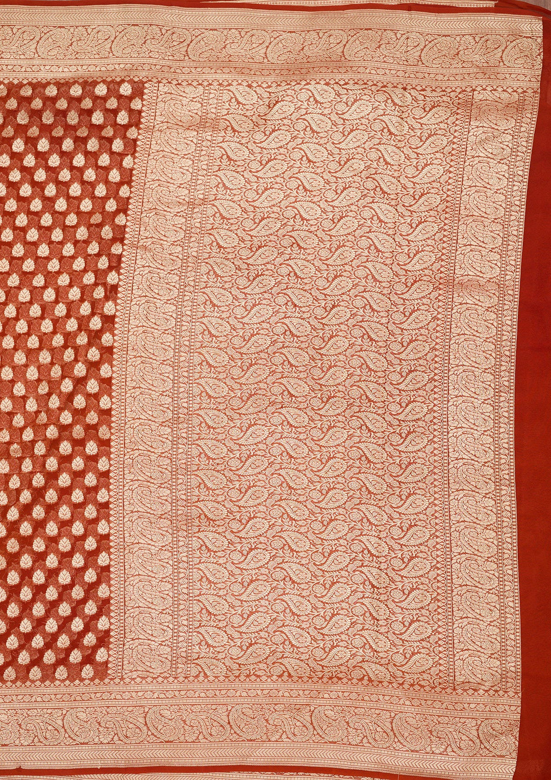 Rust Zariwork Georgette Silk_Saree