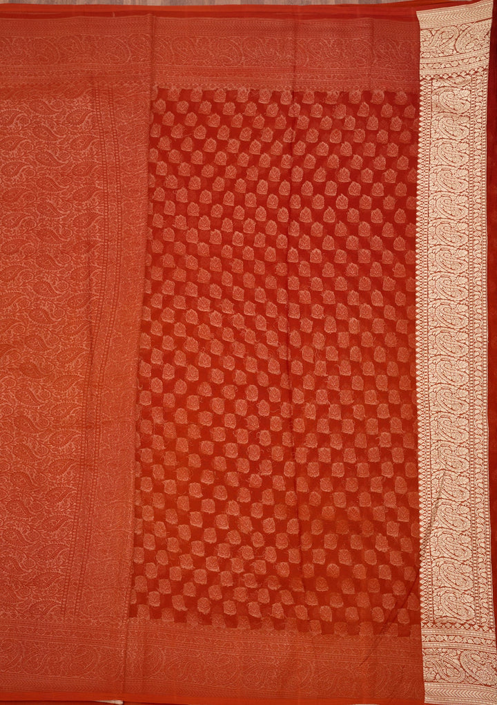 Rust Zariwork Georgette Silk_Saree