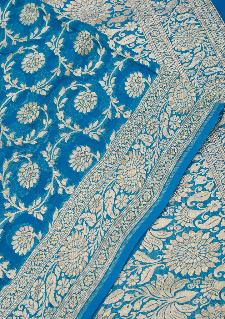 Blue Zariwork Georgette Silk_Saree