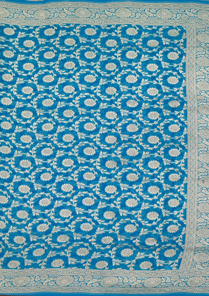 Blue Zariwork Georgette Silk_Saree