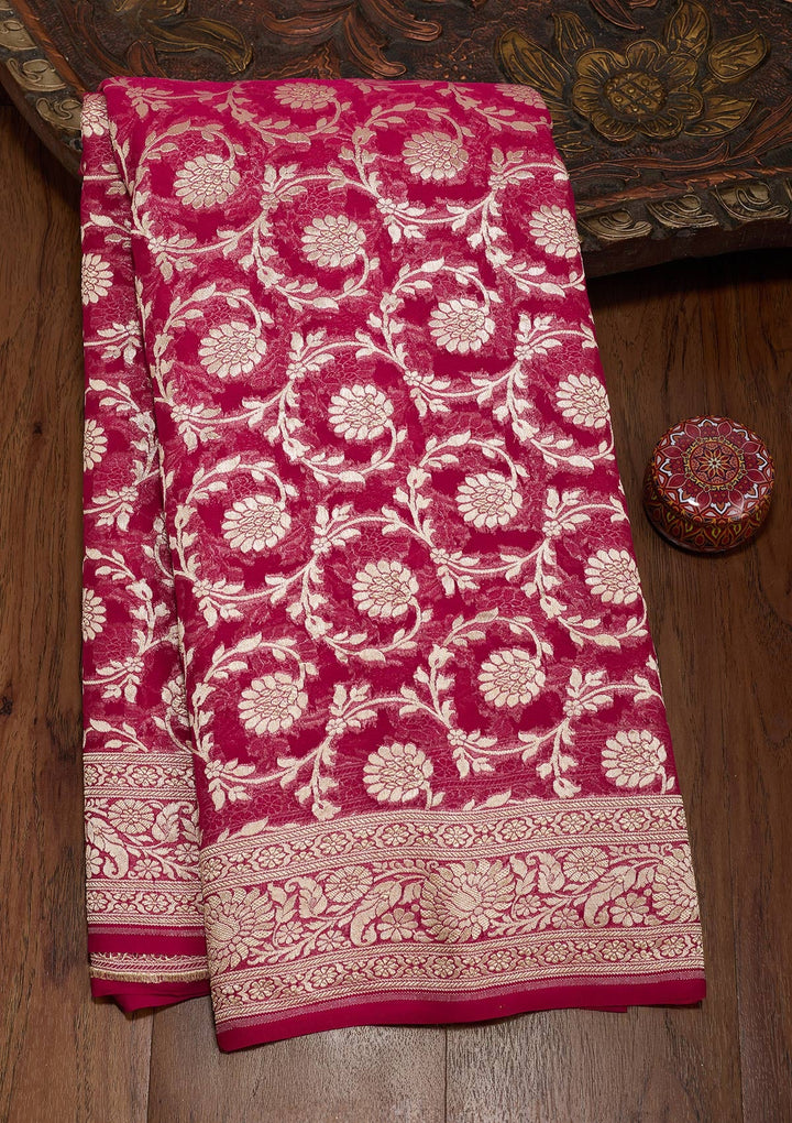 Rani Pink Zariwork Georgette Silk_Saree