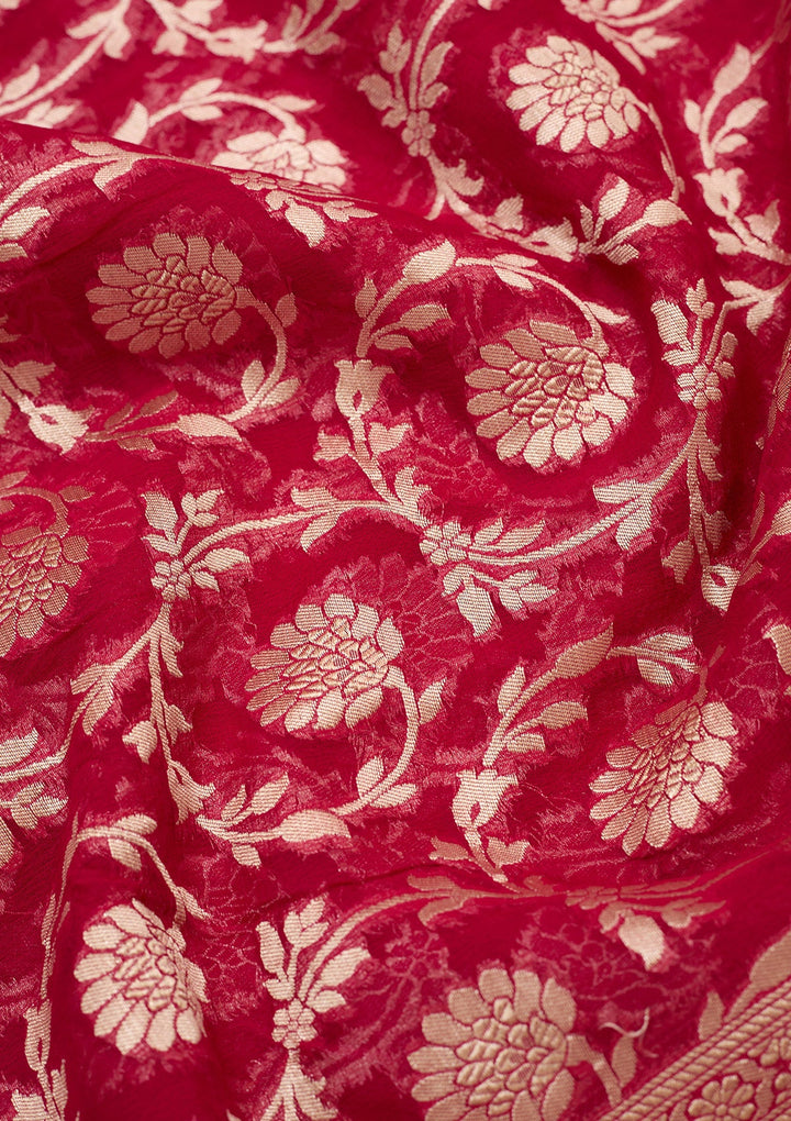 Rani Pink Zariwork Georgette Silk_Saree