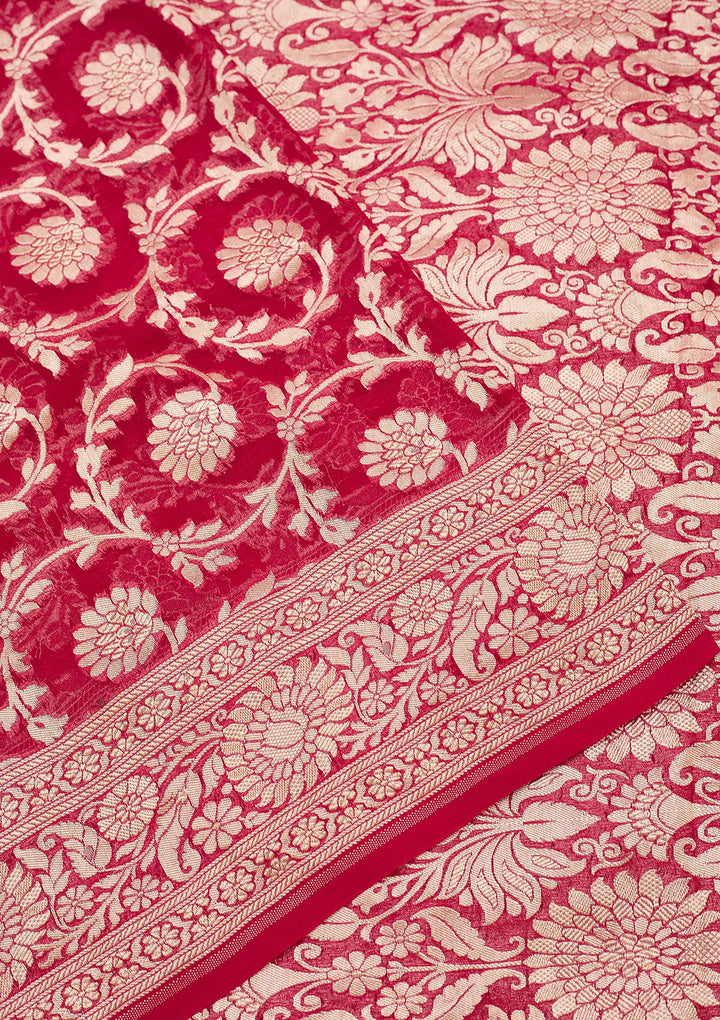 Rani Pink Zariwork Georgette Silk_Saree