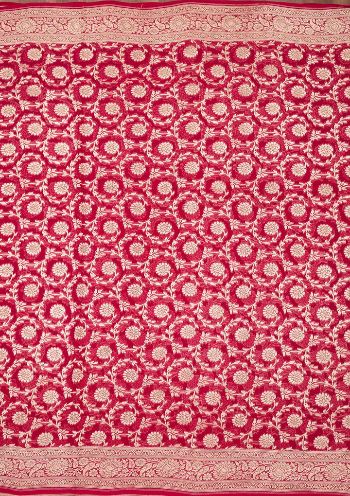 Rani Pink Zariwork Georgette Silk_Saree