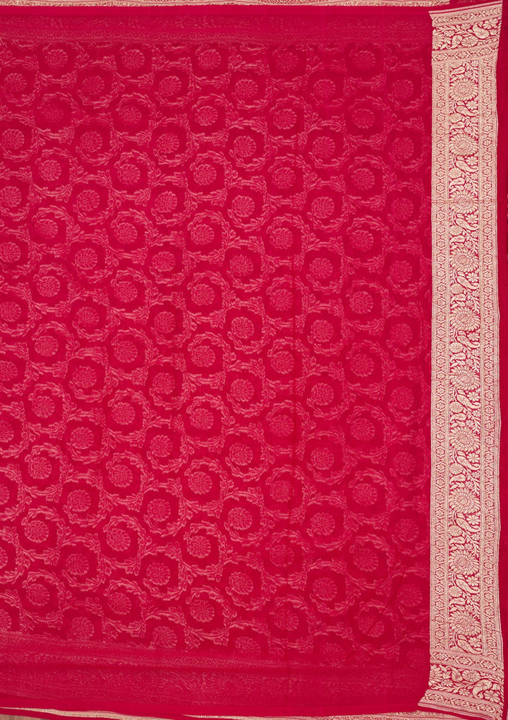 Rani Pink Zariwork Georgette Silk_Saree