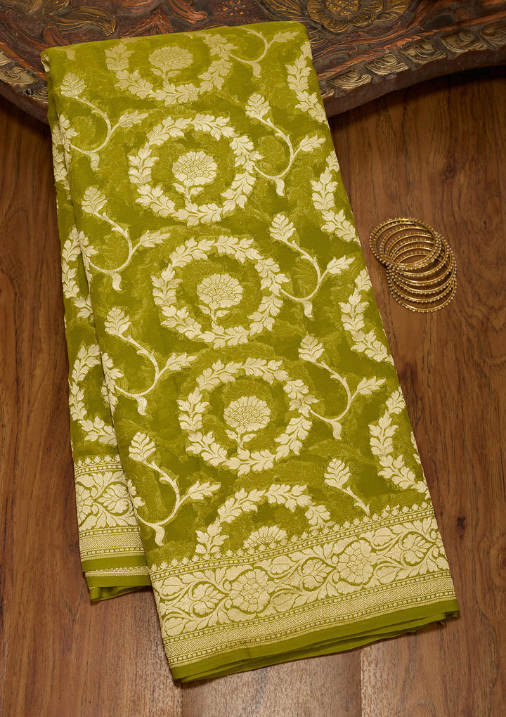 Mehendi Zariwork Georgette Silk Saree