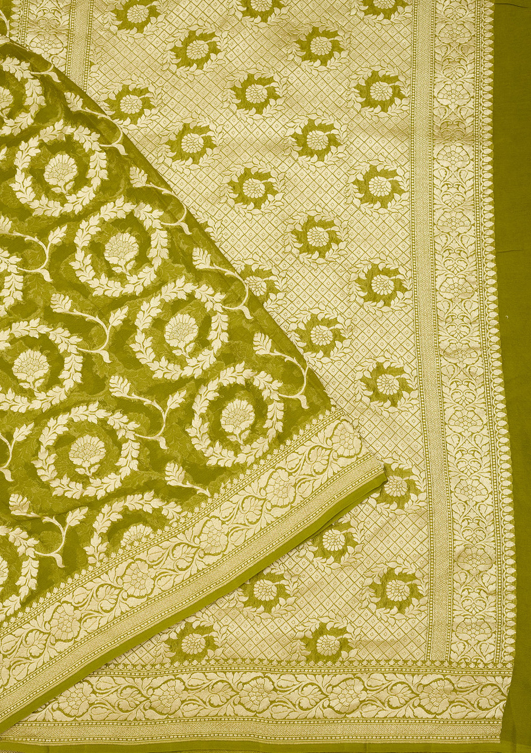 Mehendi Zariwork Georgette Silk Saree