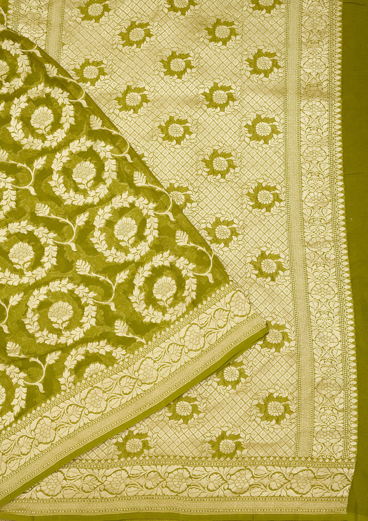 Mehendi Zariwork Georgette Silk Saree