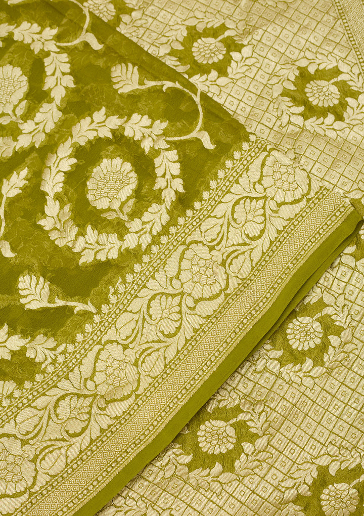 Mehendi Zariwork Georgette Silk Saree