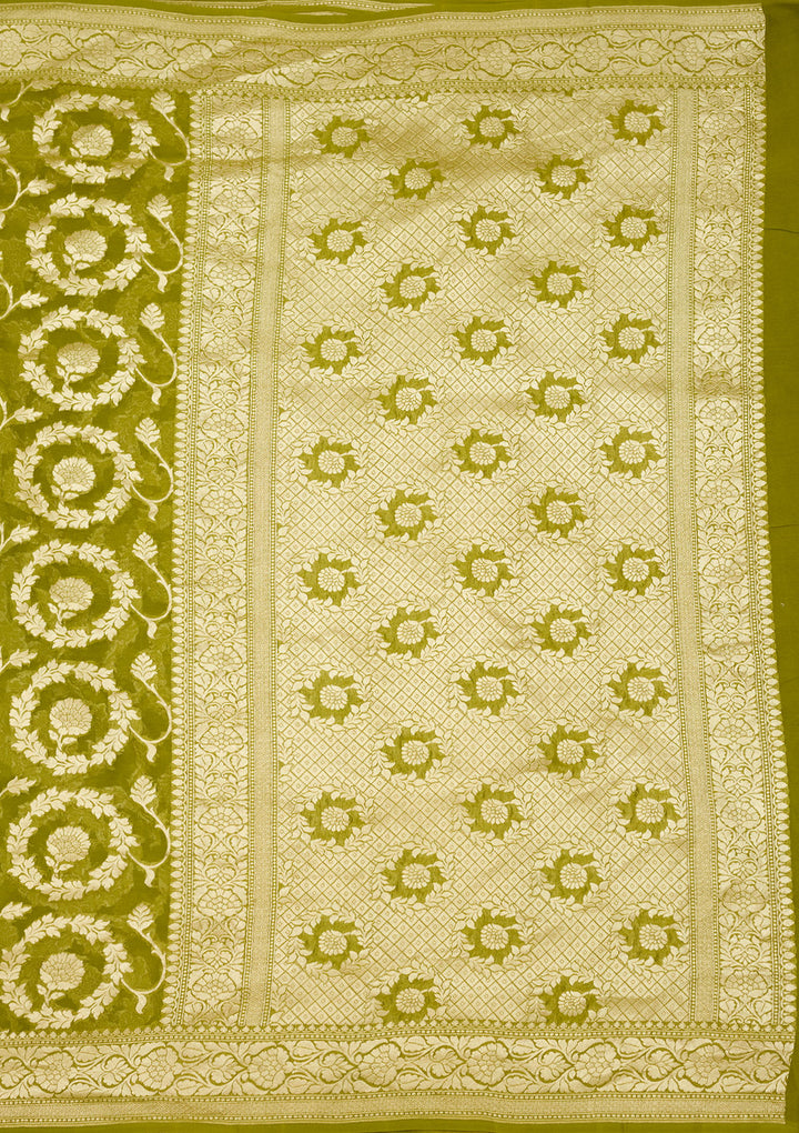 Mehendi Zariwork Georgette Silk Saree