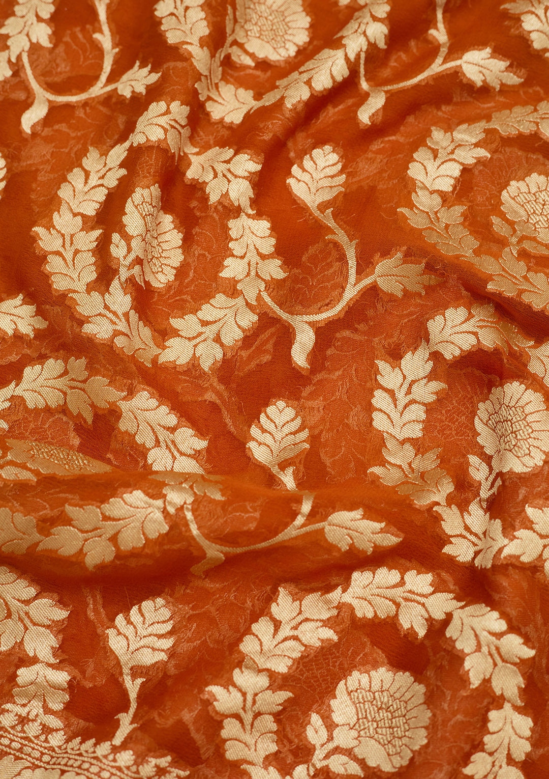 Rust Zariwork Georgette Silk Saree