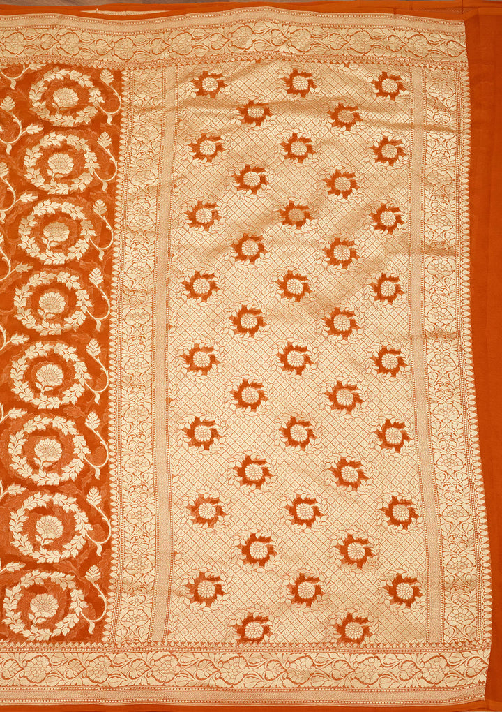 Rust Zariwork Georgette Silk Saree