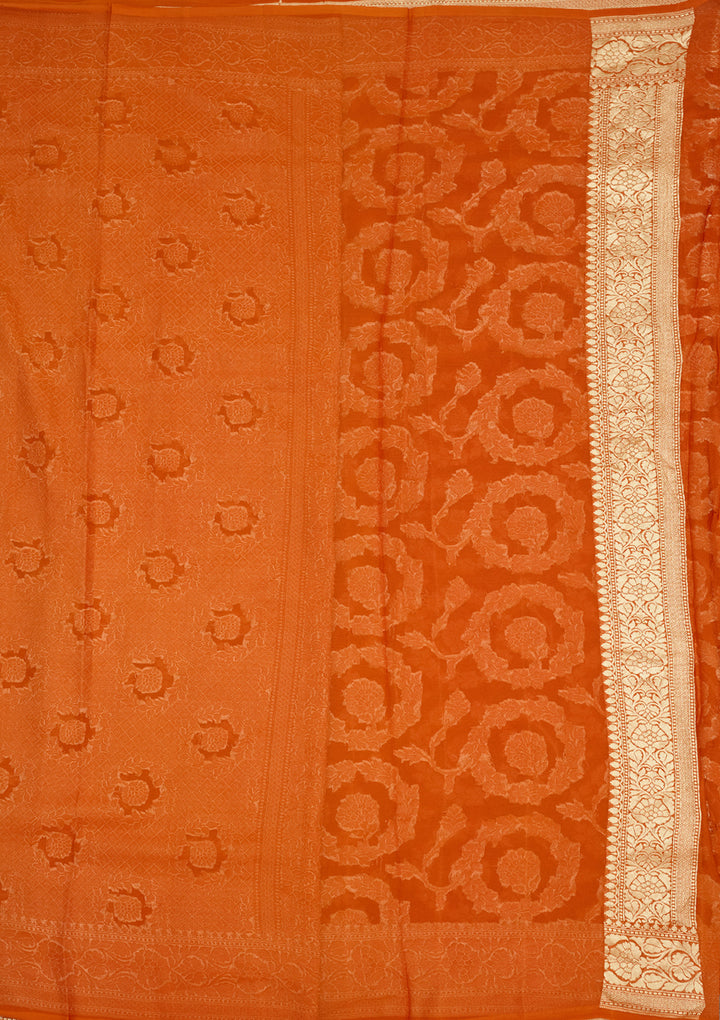 Rust Zariwork Georgette Silk Saree