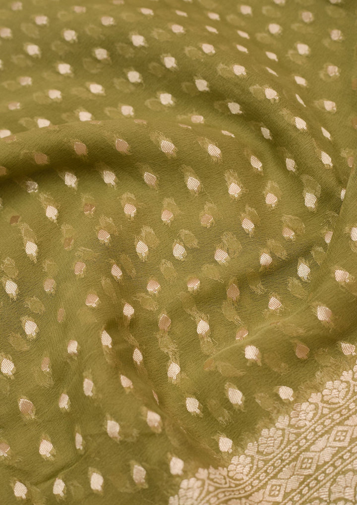 Pista Green Zariwork (Gold) Pure Silk Saree