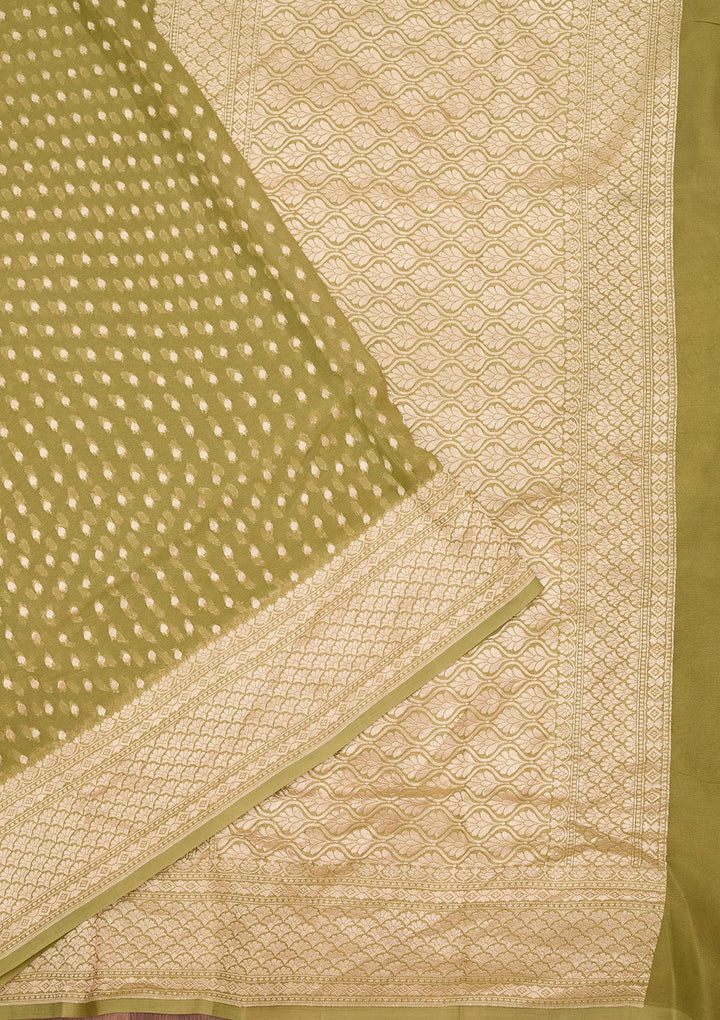 Pista Green Zariwork (Gold) Pure Silk Saree