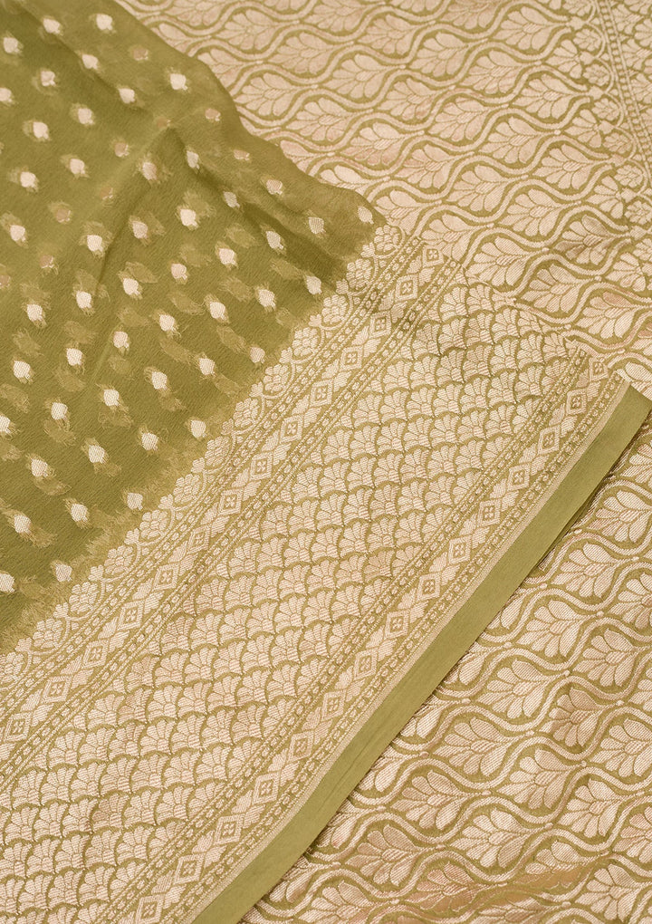 Pista Green Zariwork (Gold) Pure Silk Saree