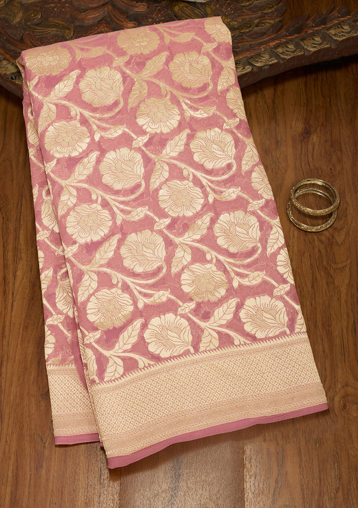 Baby Pink Zariwork (Gold) Pure Silk Silk Saree
