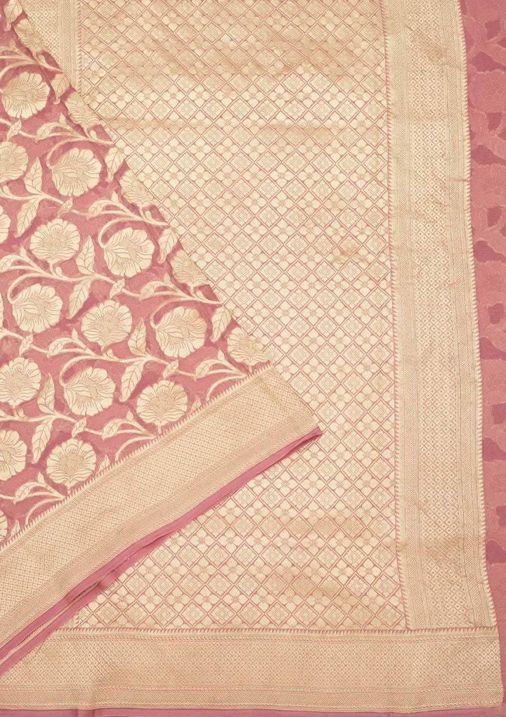 Baby Pink Zariwork (Gold) Pure Silk Silk Saree