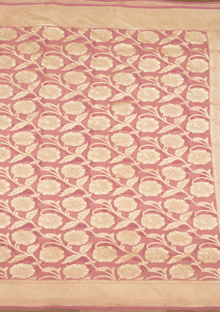 Baby Pink Zariwork (Gold) Pure Silk Silk Saree