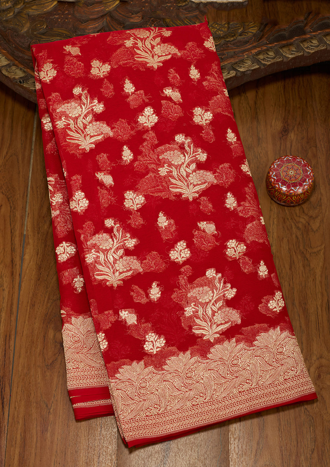 Red Zariwork Georgette Silk Saree