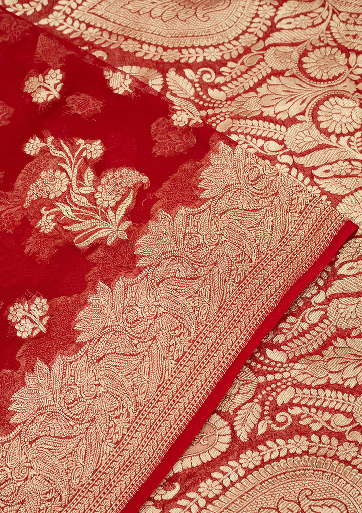 Red Zariwork Georgette Silk Saree