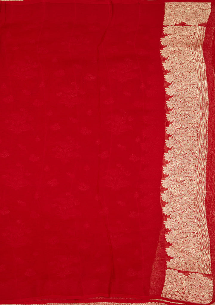 Red Zariwork Georgette Silk Saree